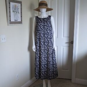 NoraCora Maxi Dress Navy Blue w Light Gray Floral Pattern SzXL Like New
